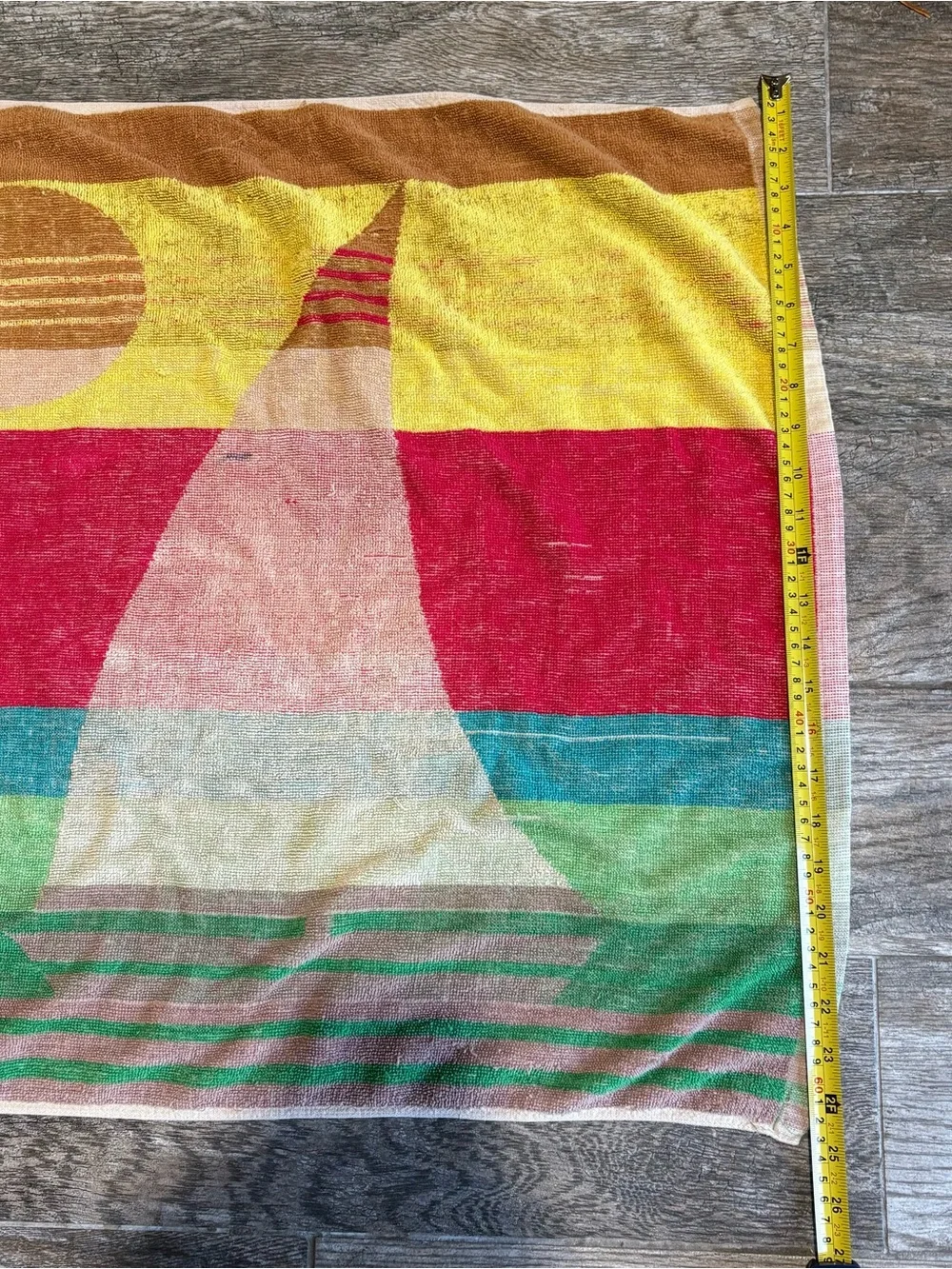 Vtg 70s Ocean Tide Rainbow Beach Towel Retro Boho Floral Psychedelic Terry Cloth